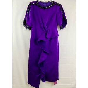 Women's Size Small NWT Kevin & Zhen Ruffle Dress Black & Purple Knee Length